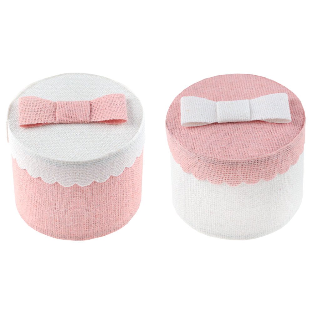 Round Gift Boxes White Pink Polyester Cotton 6cm 4-Pack – Party Plush